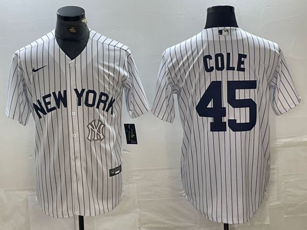 Men New York Yankees #45 Cole White Stripe Game Nike 2024 MLB Jersey style 1->->